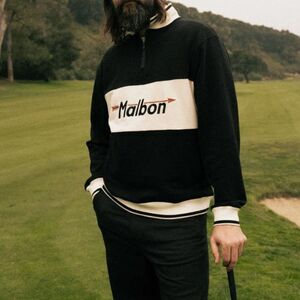 Malbon Preppy Sweater golf quarter-zip mens Black Cream large embroidered sporty